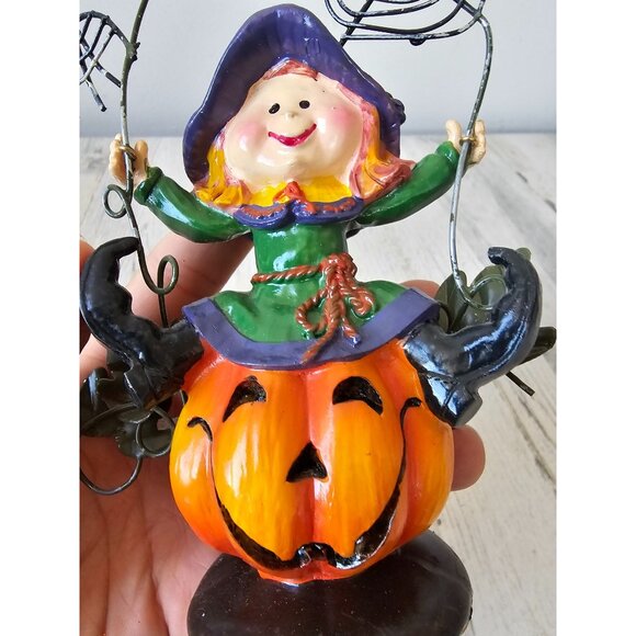 Witch spider web figurine statue decor Halloween pumpkin jack o'lantern bat shab - Picture 7 of 8